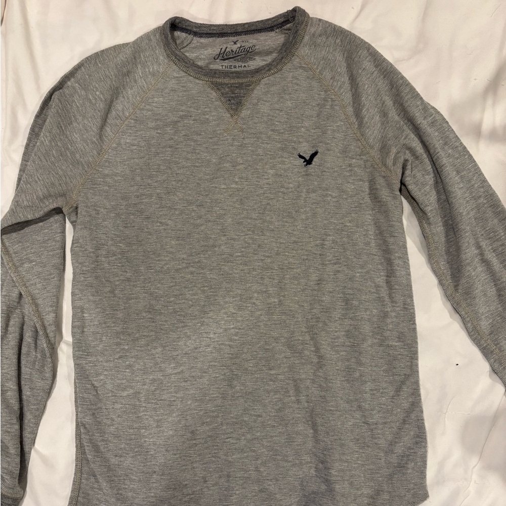 American Eagle Men's Gray Long Sleeve Thermal